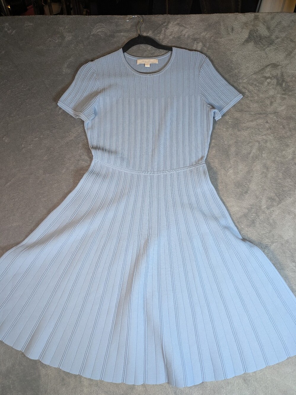 Brooks Brothers Light Blue Ribbed Midi Fit-and-Flare Dress